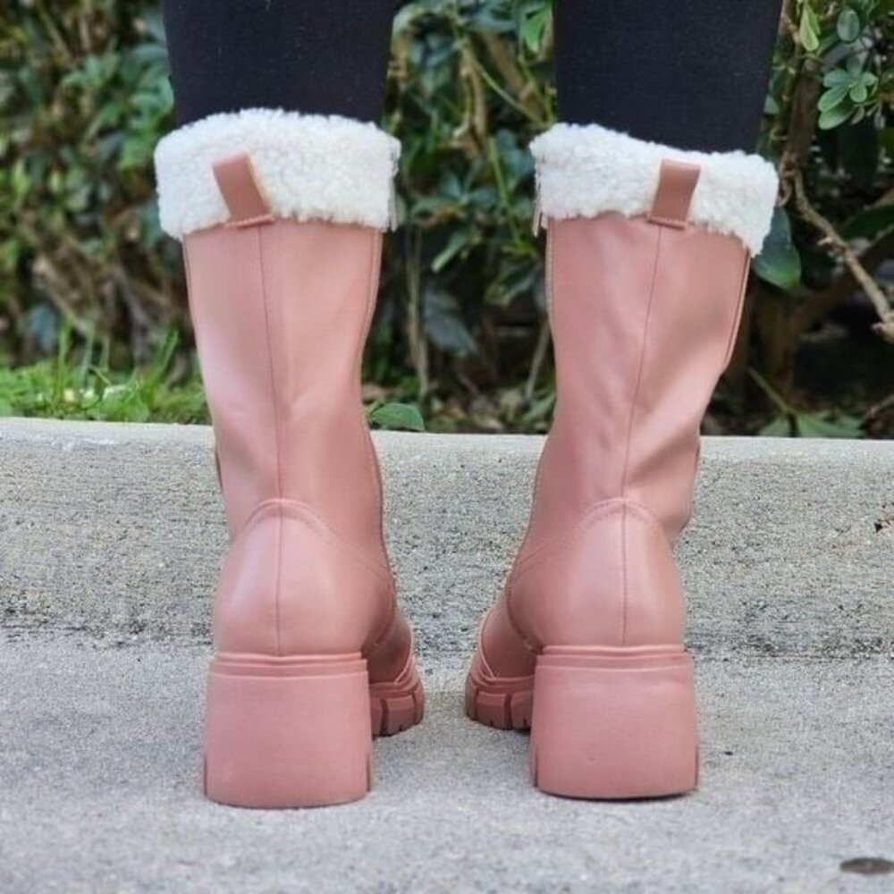 Women's Sherpa Faux Fur Ankle Boot Blush Color - Picture 6 of 6